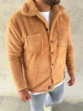 Erkek Pelüş Polar Hırka Gömlek – Yakalı, İlik Düğmeli, Göğüs Cepli, Yumuşak Dokulu Kışlık Regular Fit Rahat Günlük Model - Açık Kahve