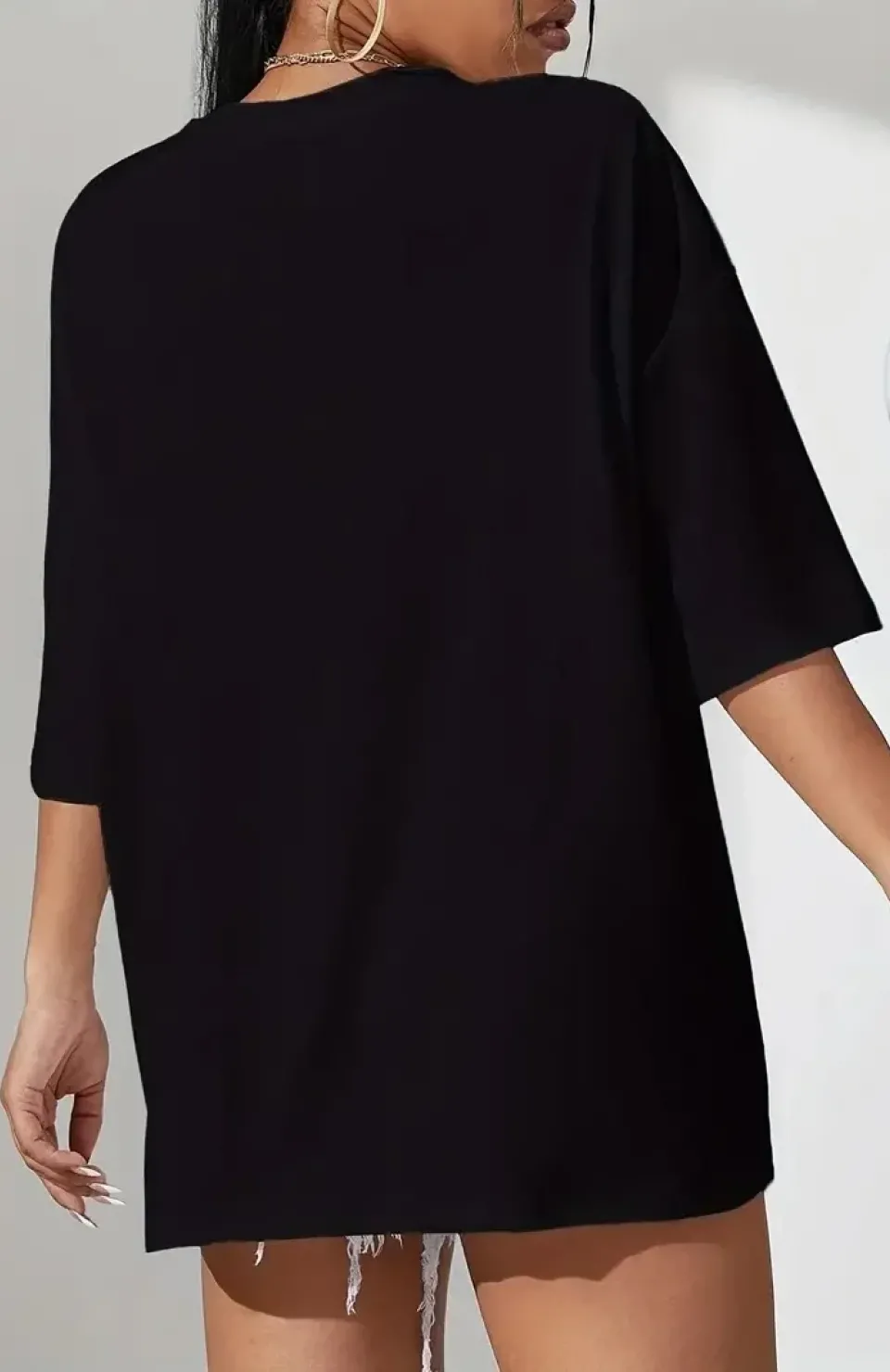 20/1 Penye Compack Classical Baskılı Siyah Oversize Tişort - Siyah