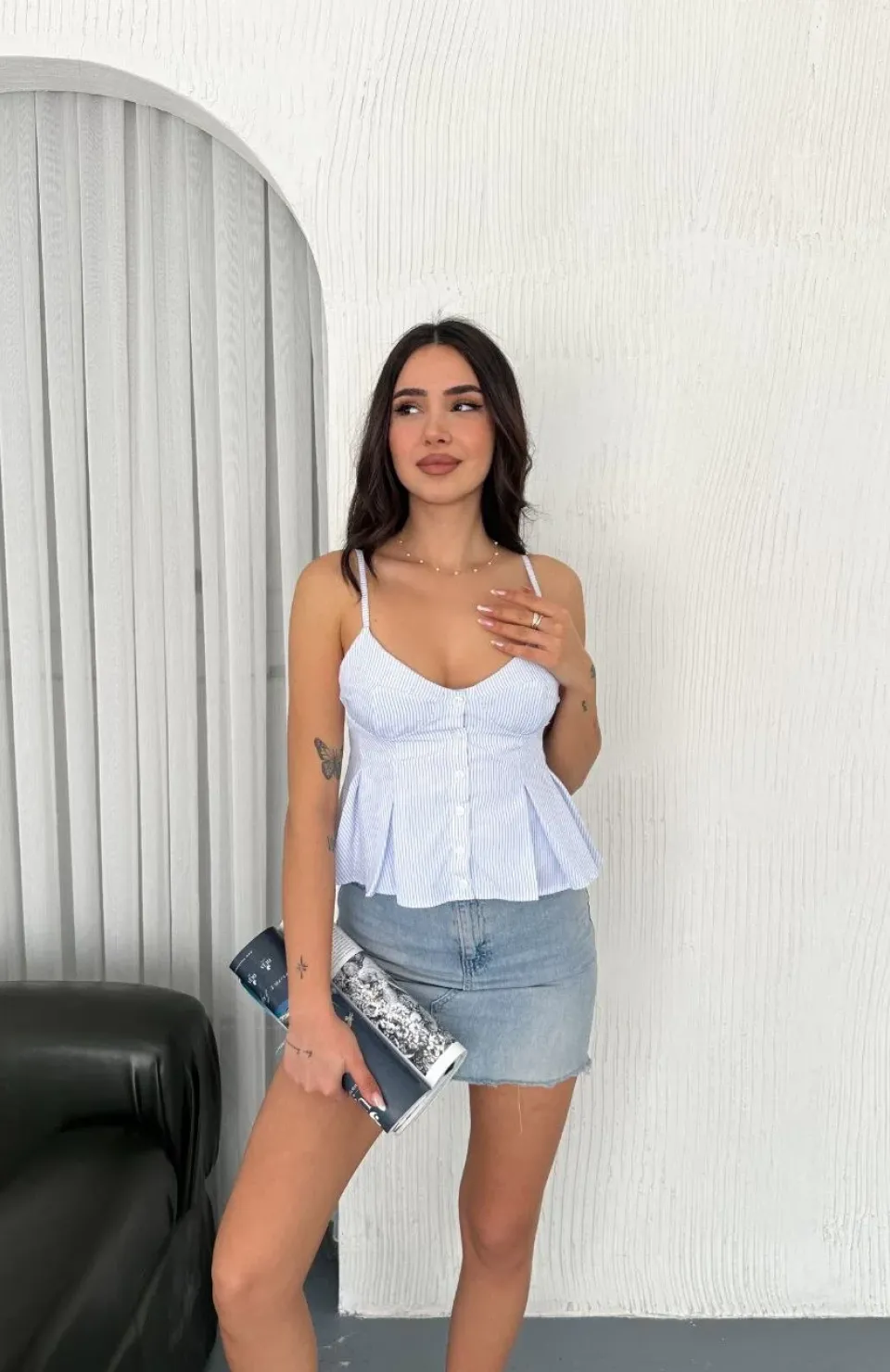 Askılı Dekolte detaylı crop - Açık Mavi