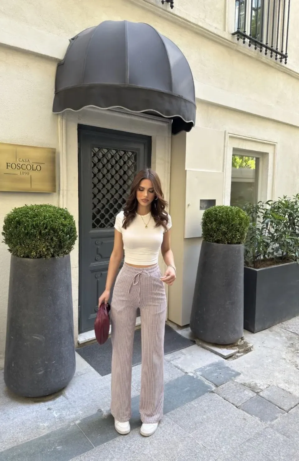 Su Yolu Çizgili kolay Kombinle Ne Bilir Cepli Pantolon - Bordo