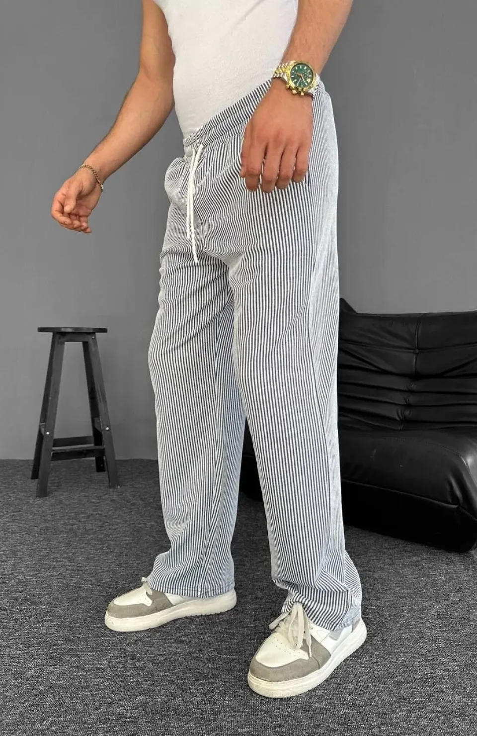 Su Yolu Çizgili Cepli Pantalon Yazlık - Gri