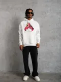 Erkek Eldiven Baskılı Kapüşonlu Sweat - Beyaz