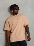 Unisex Oversize Düz Bisiklet Yaka T-Shirt - Bej