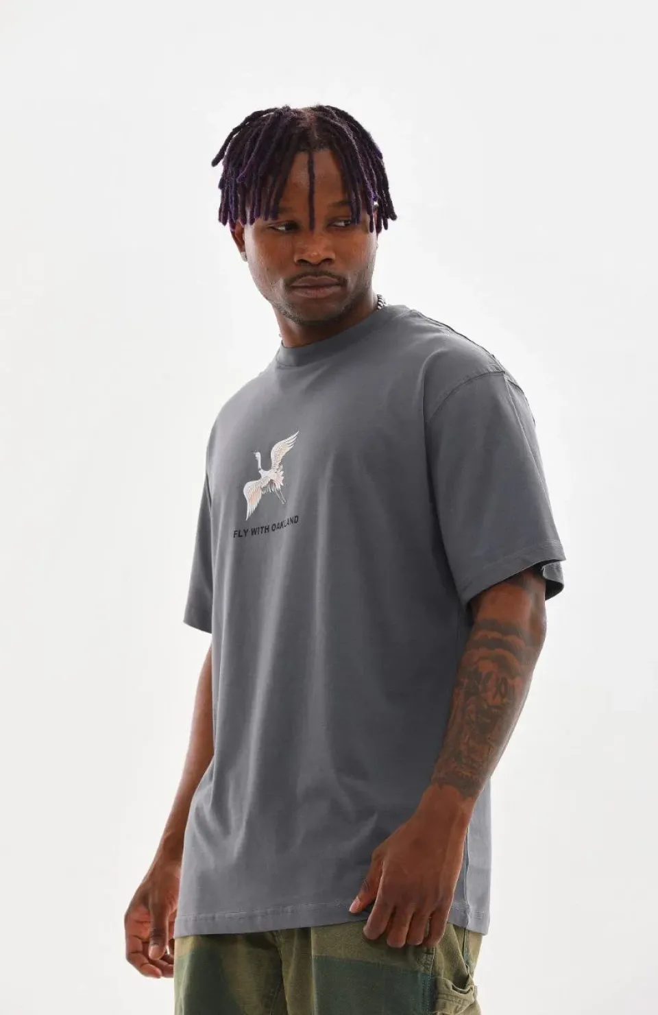 Unisex Baskılı Oversize T-Shirt - Füme