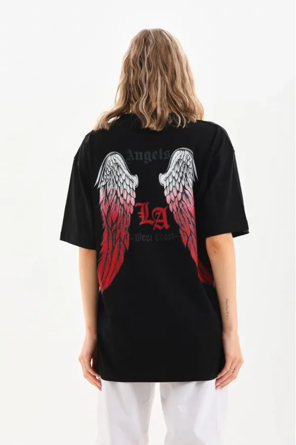 Unisex Baskılı Oversize T-Shirt - Siyah