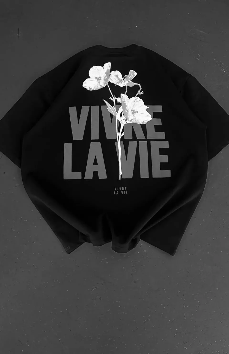 Baskılı Oversize Bisiklet Yaka T-shirt - Siyah