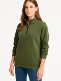 Kadın Üç İplik Dık Yaka Yarım Fermuarlı SweatShirt - Haki