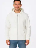 Erkek Üç İplik Kapüşonlu Tam Fermuarlı Kanguru Cepli SweatShirt Hoodie - Beyaz