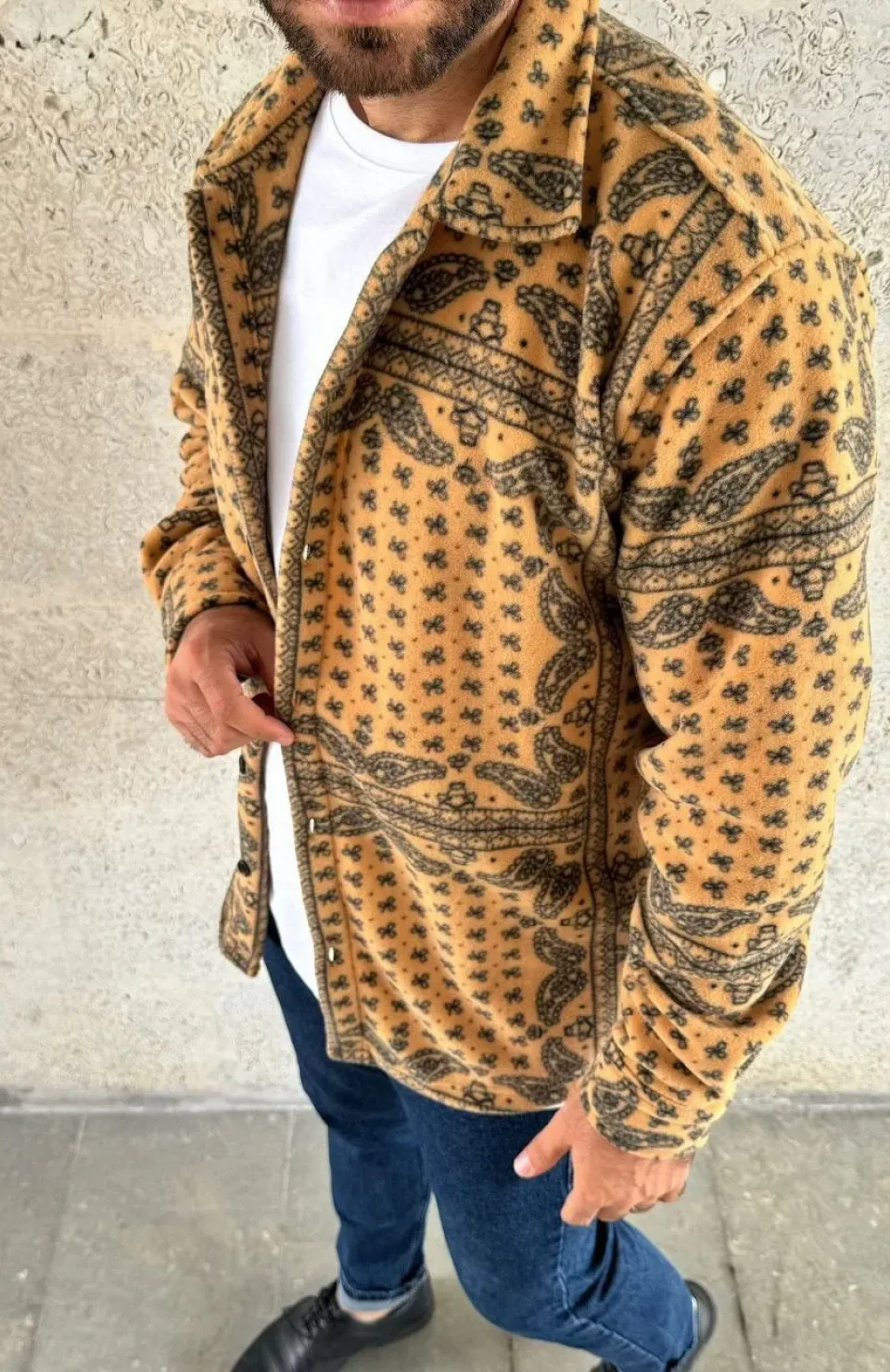 Erkek Polar Fermuarlı Sweatshirt – Kapüşonsuz, Cepli, Yumuşak Dokulu, Oversize Rahat Kalıp, Kışlık Sıcak Tutan Fermuarlı Üst - Sarı