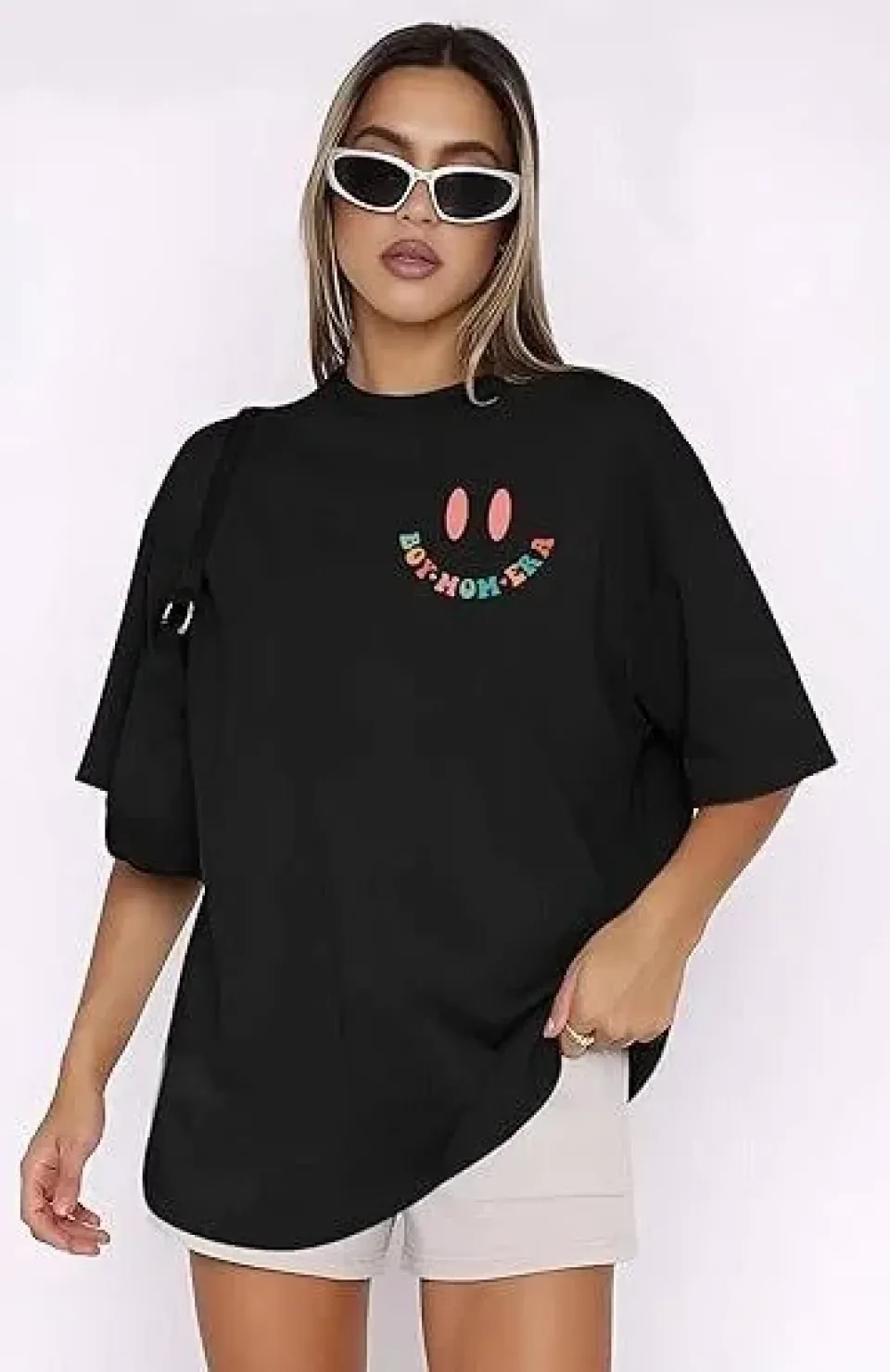 Kadın Bisiklet Yaka Kısa Kol Baskılı T-shirt - Siyah