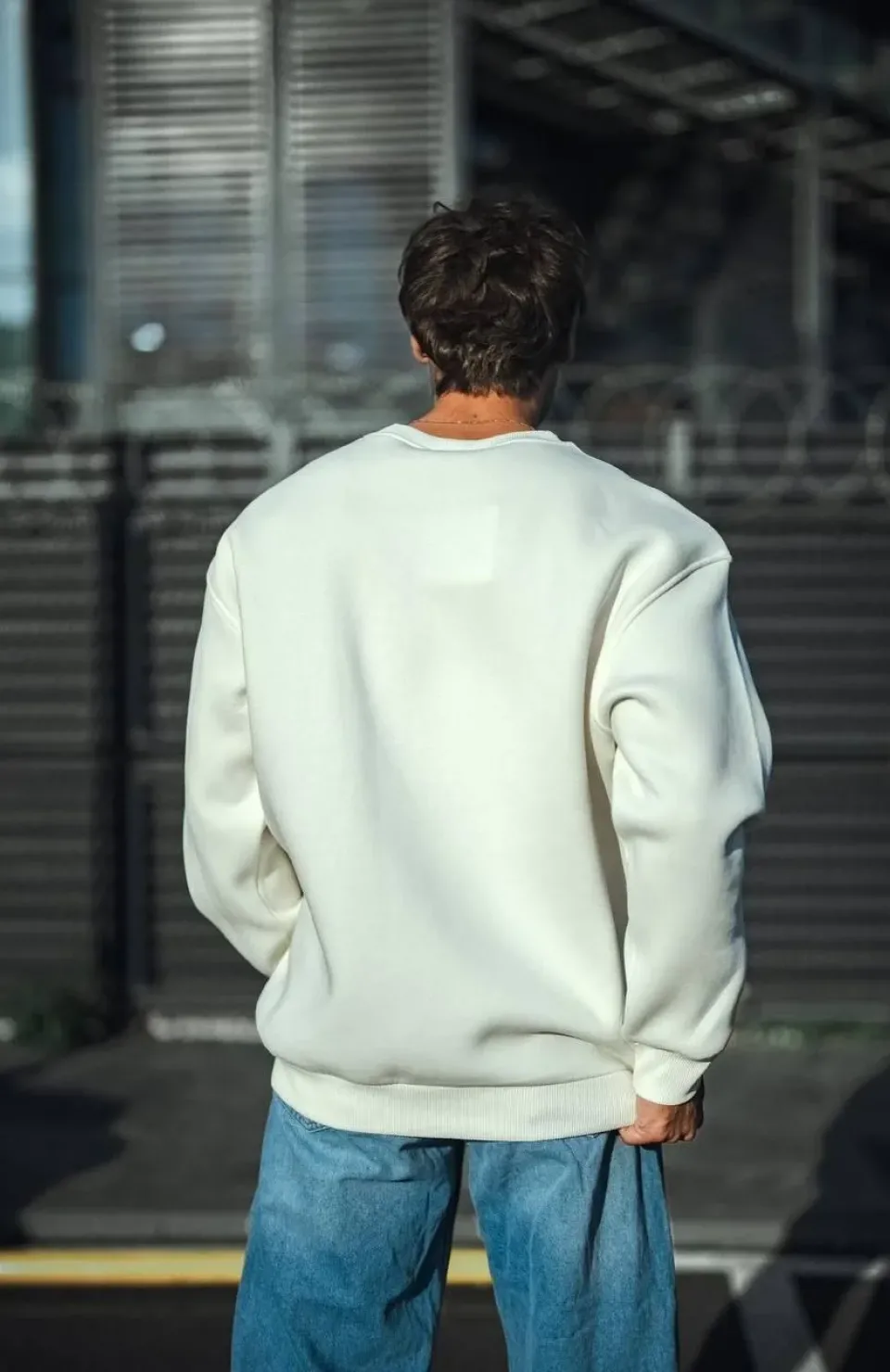 Kışlık Bisiklet Yaka Üç İplik Basic SweatShirt - Beyaz