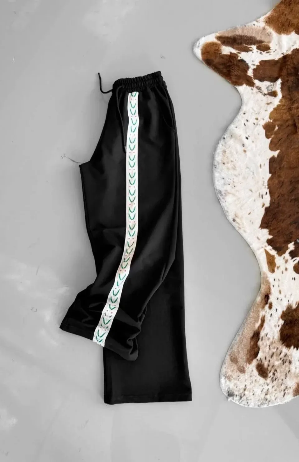 İki İplik Kumaş Şeritli Alt Esofman - Siyah