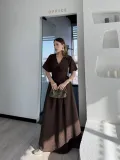 Kısa Kollu Uzun Elbise - Kahve
