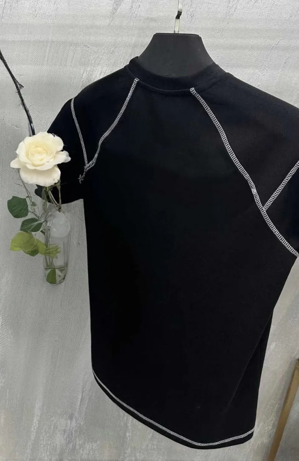 Unisex Karoyaka Dikişli Oversize T-Shirt - Siyah