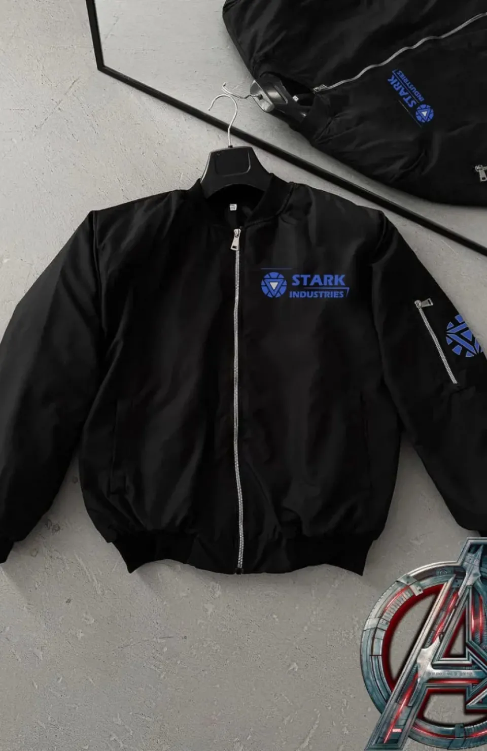 Stark Industries Siyah Bomber Mont – Fermuarlı, Cepli, Uzun Kollu, Kapitone Astarlı, Bahar ve Kış Mevsimi Rahat Unisex Ceket - Siyah