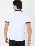 Erkek Yakalı Slim Fit Baskılı T-Shirt - Beyaz