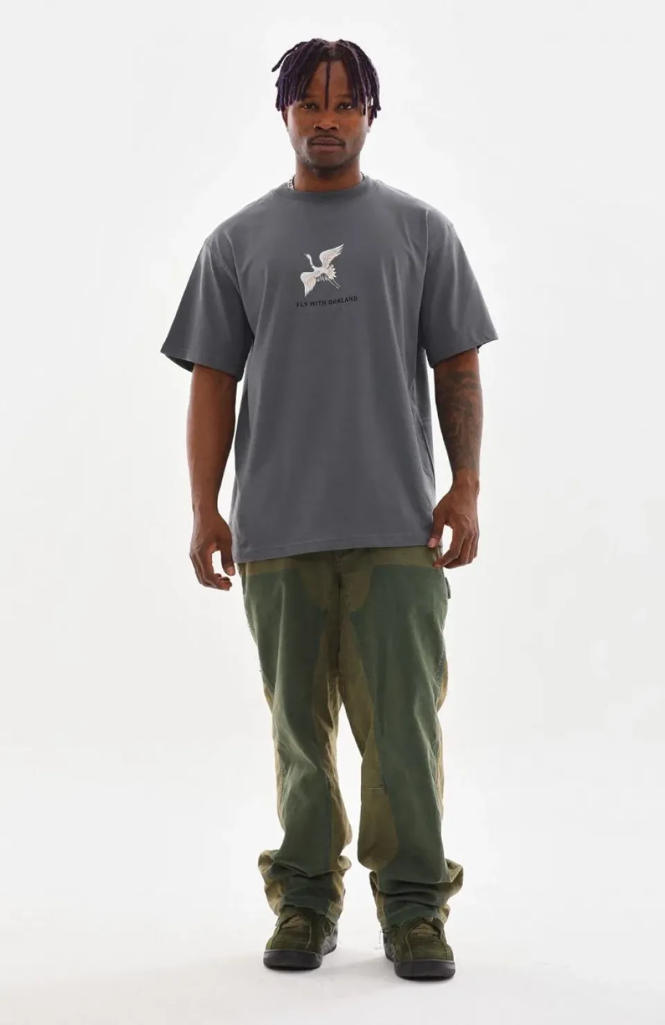 Unisex Baskılı Oversize T-Shirt - Füme