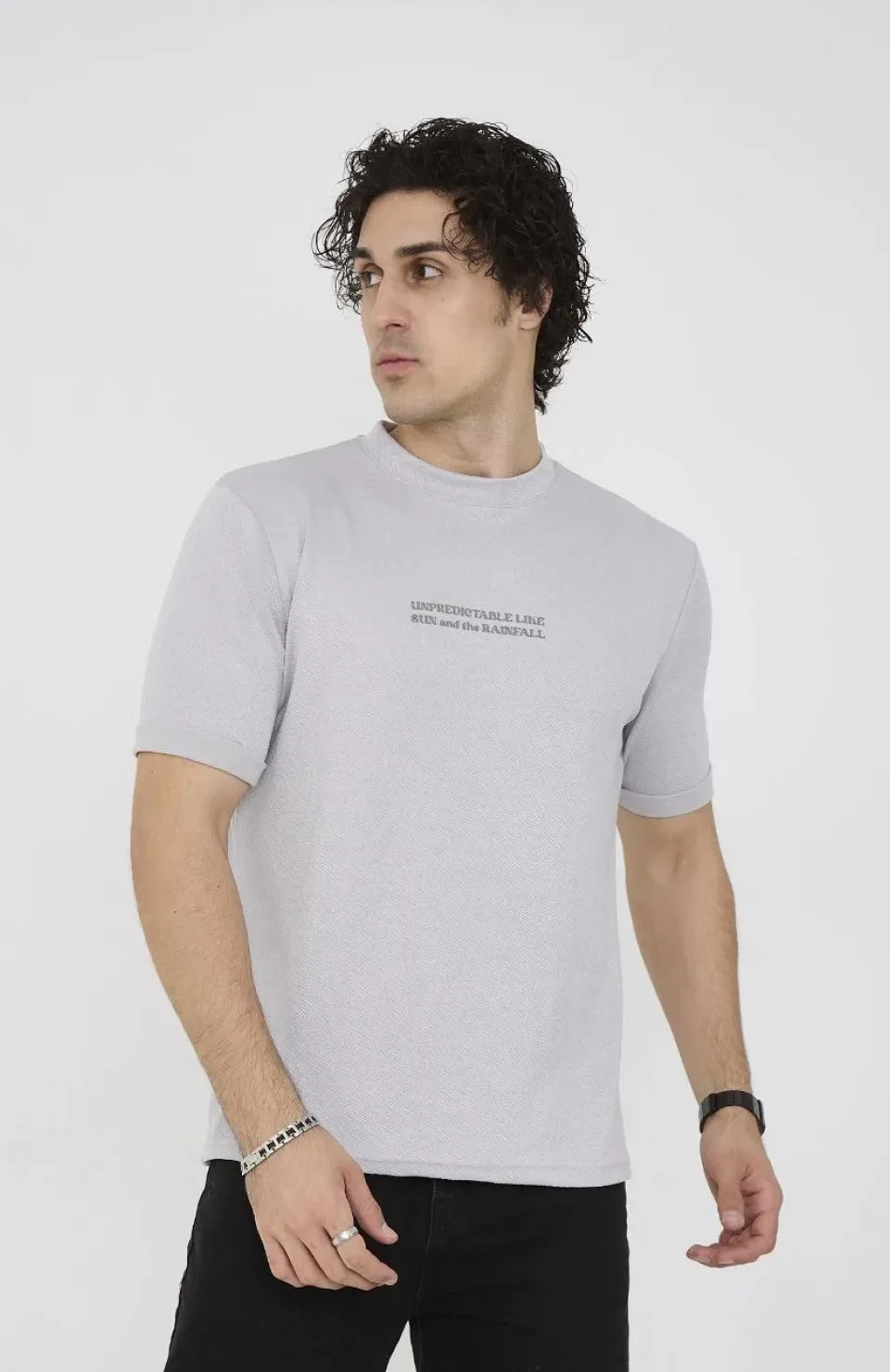 Unisex Bisiklet Yaka Slim fit T-Shirt- Boyalı Gri