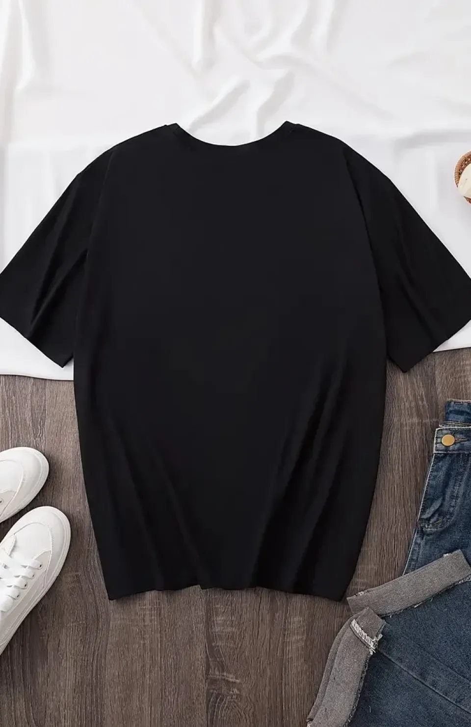 20/1 Penye Compack Baskılı Oversize Bisiklet Yaka Kısa Kol Yazlık T-shirt - Siyah