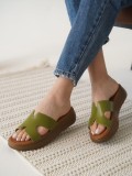 Haki Yeşil Hakiki Deri Terlik TR31MY54G Somersan Giyim | Kadın, Erkek ve Çocuk Moda