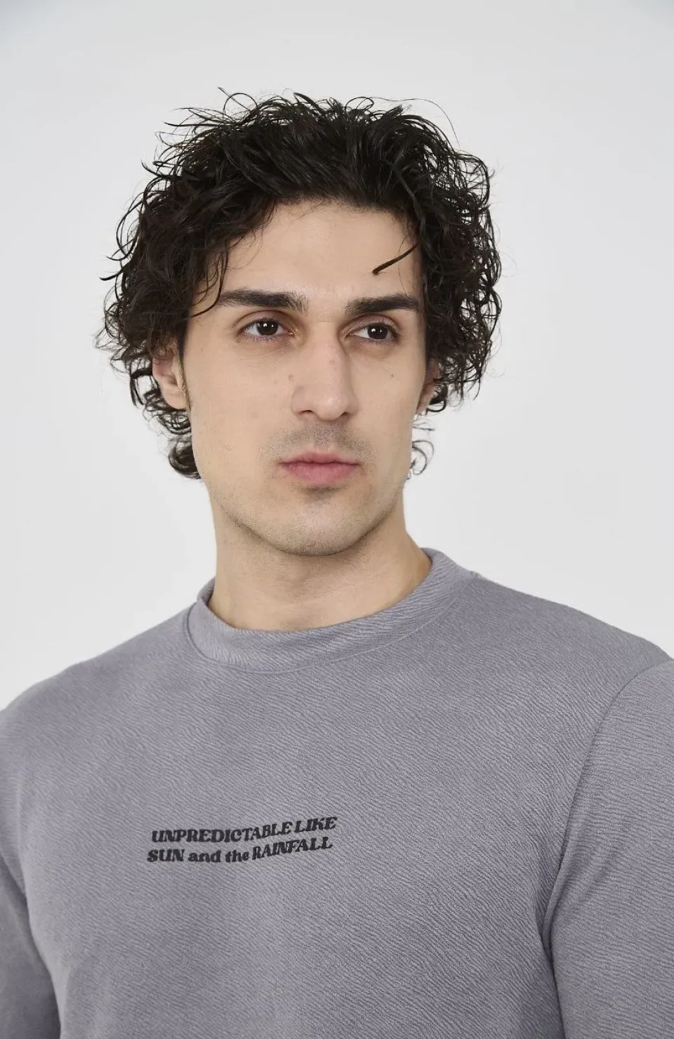 Unisex Bisiklet Yaka Slim fit T-Shirt- Gri