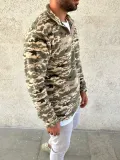 Erkek Yarım Fermuarlı Desenli Polar Sweat – Haki Kamuflaj Yakalı, Uzun Kollu, Oversize Rahat Kalıp - Haki