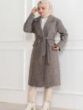 Beli Kuşaklı Yünlü Dokuma Kaşmir Kaban - Vizon Somersan Giyim | Kadın, Erkek ve Çocuk Moda