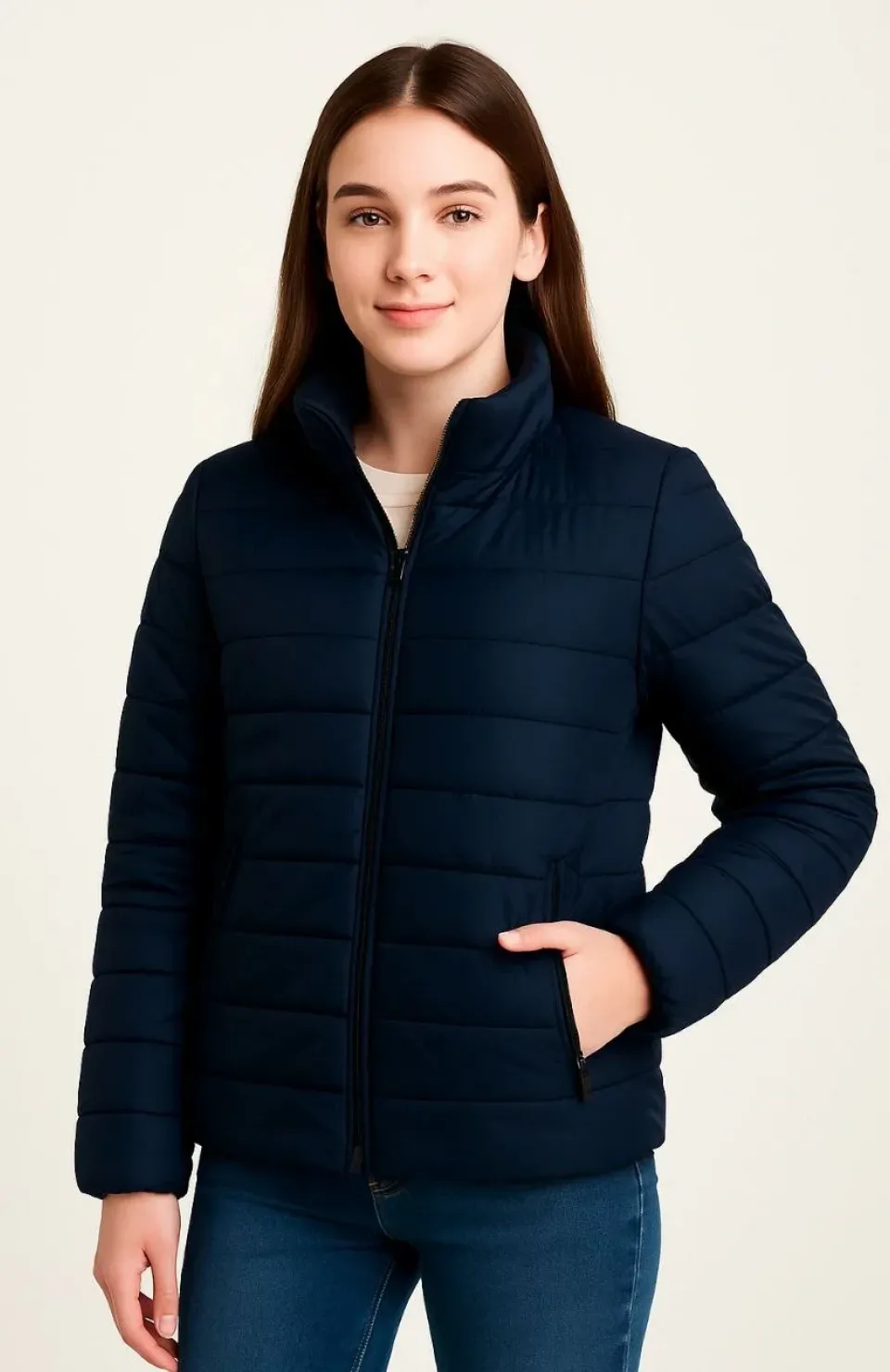 Kız Çocuk Şişme Mont Hafif ve Sıcak Tutucu Kışlık Fermuarlı Su İtici Rahat Günlük Mont Kapüşonuz Modern Tasarım - Lacivert Somersan Giyim | Kadın, Erkek ve Çocuk Moda