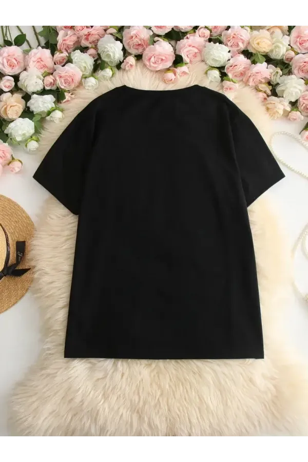 Hi, I don't care. Thanks. (Merhaba, önemli değil. Teşekkürler.) Baskılı Oversize Bisiklet Yaka T-shirt - Siyah