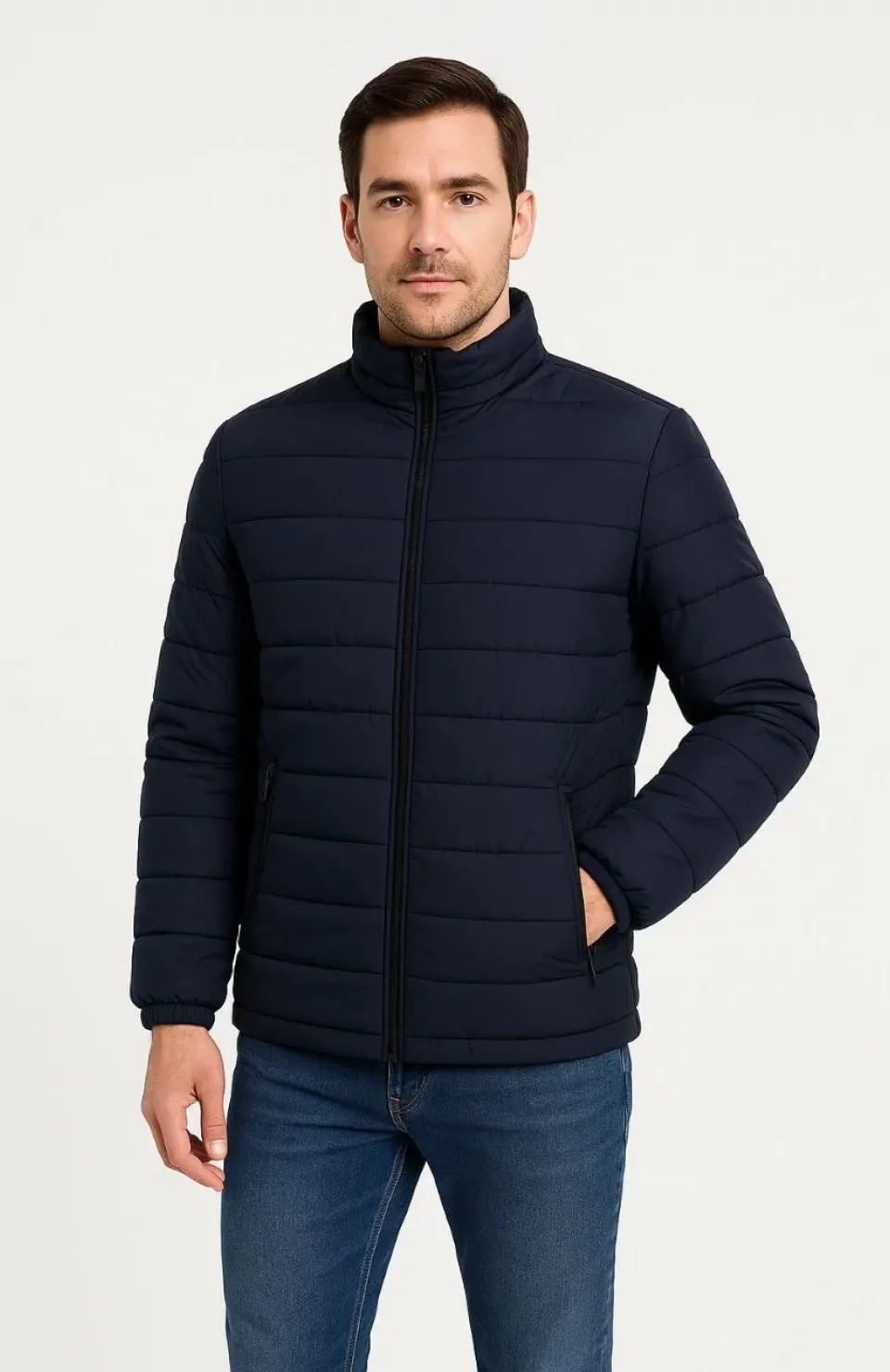 Erkek Bomber Mont Ceket – Su İtici Kumaş, Kapitone Astarlı, Fermuarlı, Kışlık - Lacivert