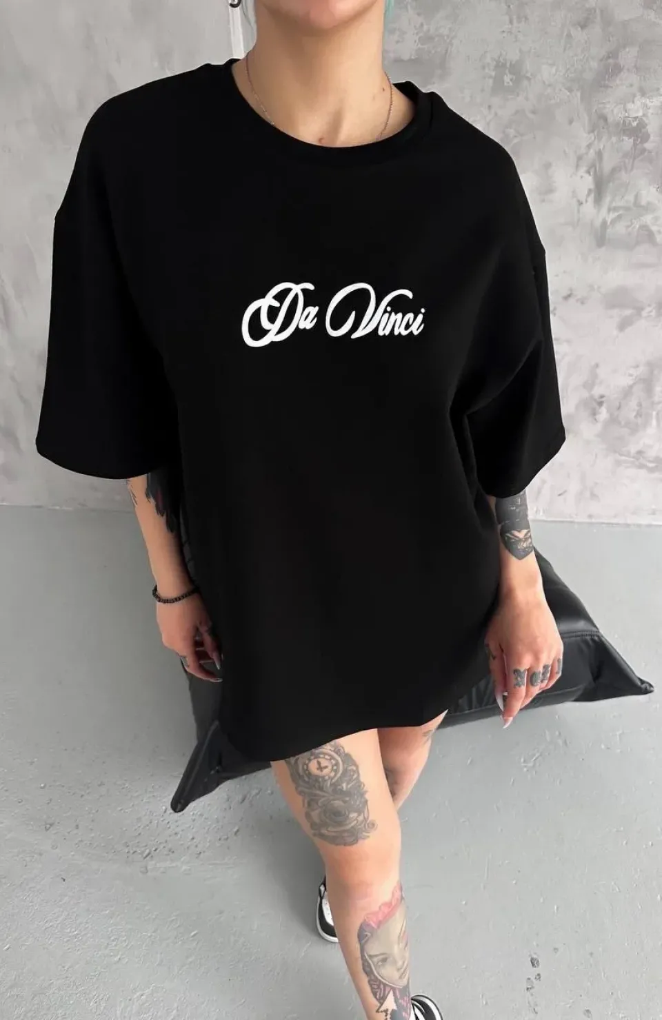 Unisex Baskılı Oversize T-Shirt - Siyah