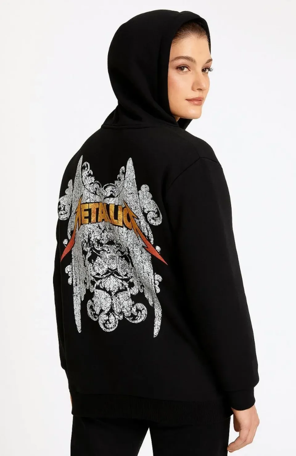Metallica İki İplik Kapüşonlu Ön ve Arka Baskılı hoodie - Siyah