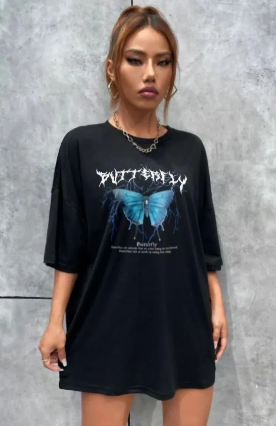 Unisex Baskılı Oversize T-Shirt - Siyah