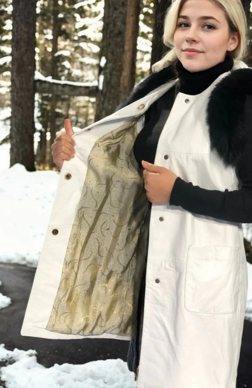 Kadın Kolsuz Hakiki Deri Kürk - Beyaz