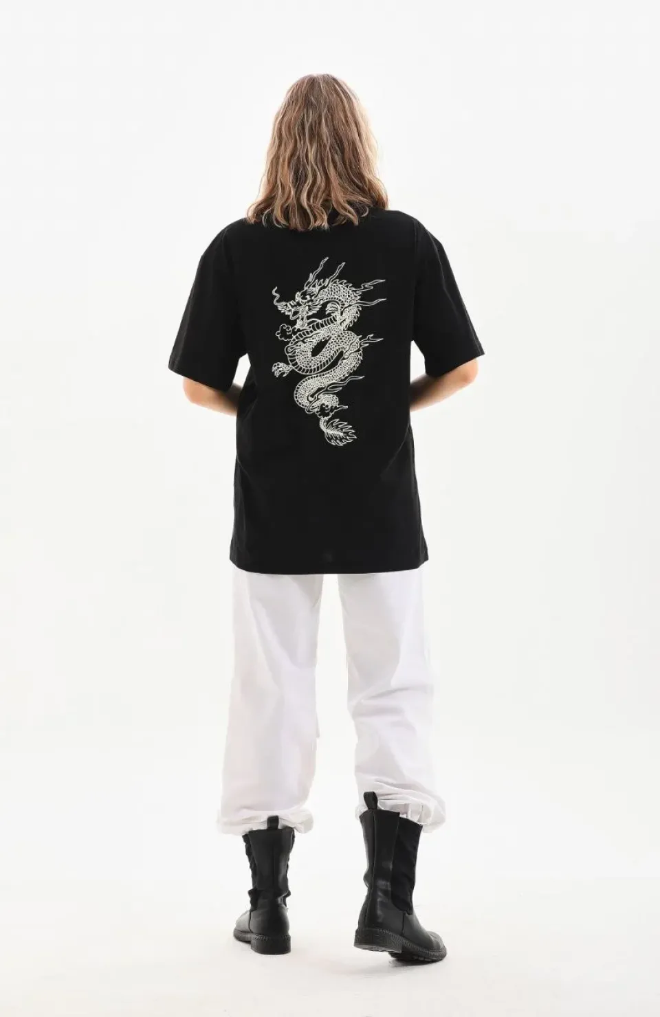 Unisex Baskılı Oversize T-Shirt - Siyah