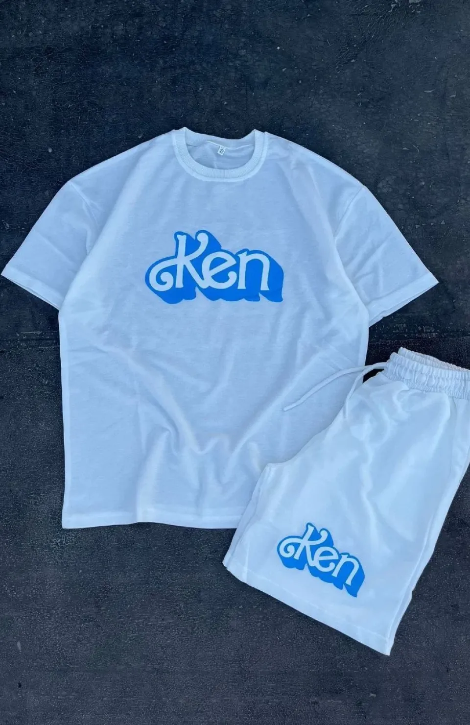 Erkek Baskılı İkili Şort Takım - Beyaz