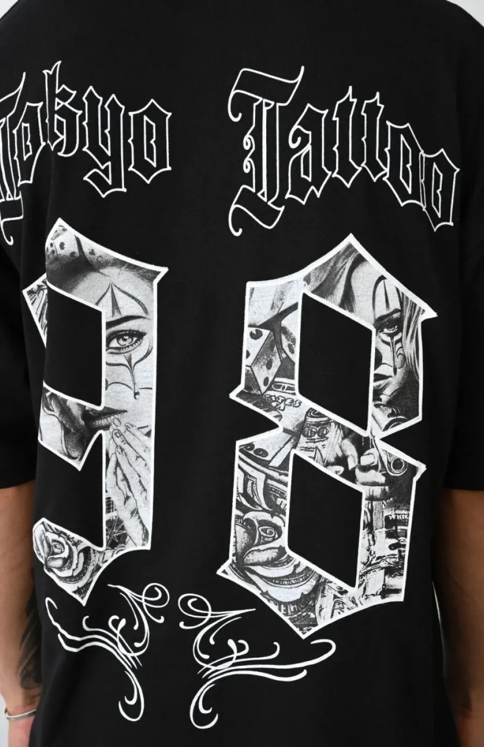 Unisex Baskılı Oversize T-Shirt - Siyah