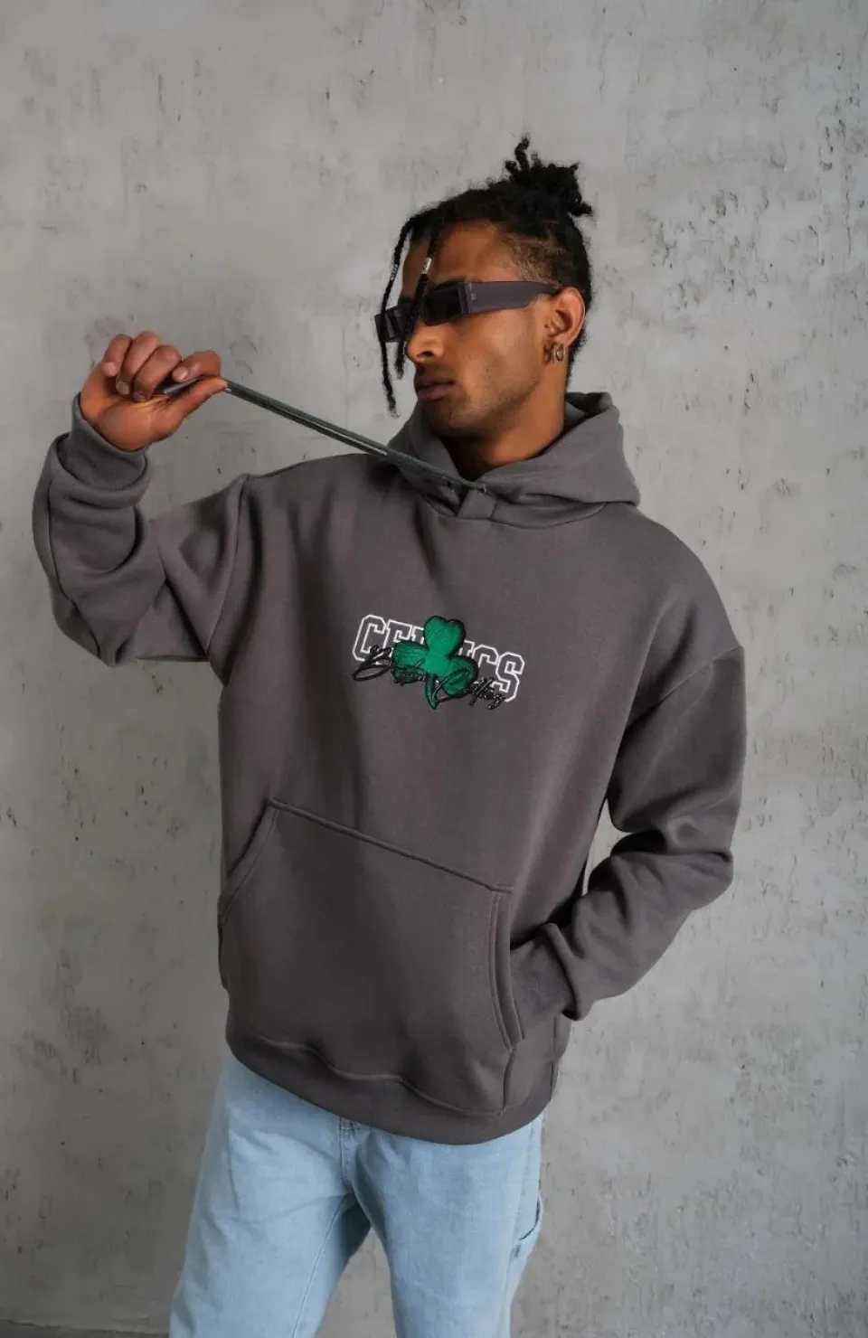 Erkek Baskılı Kapüşonlu ve Kordon İpli Sweat - Gri Somersan Giyim | Kadın, Erkek ve Çocuk Moda