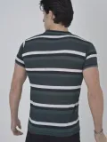 Erkek Yakalı Slim Fit Dokuma Çizgili T-Shirt - Haki