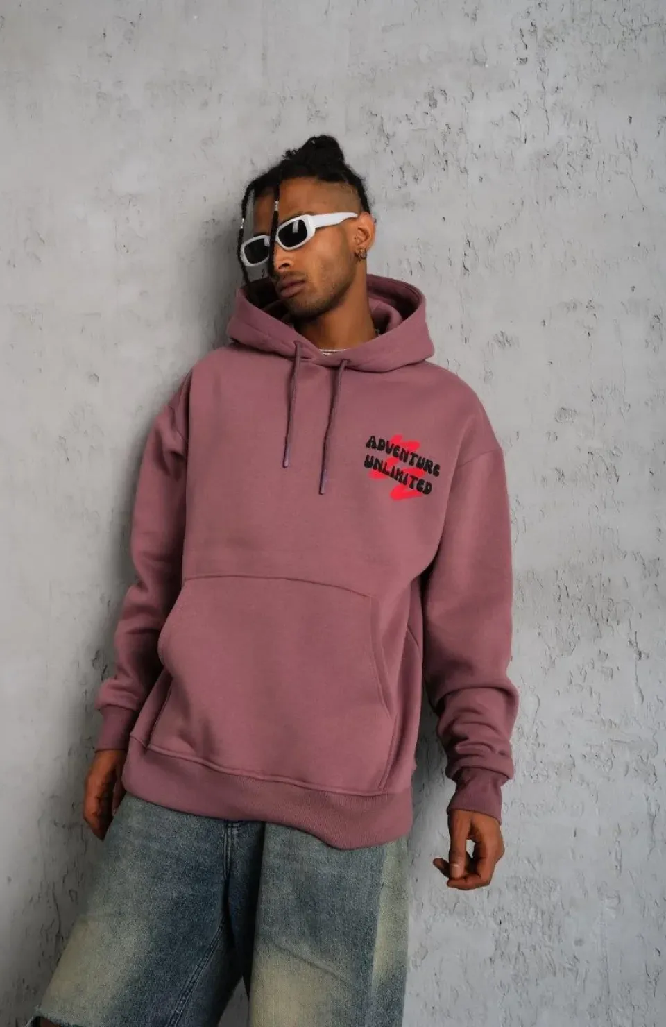 Erkek Şapkalı Güvercin Baskılı Kapşonlu Sweat - Gül Kurusu Somersan Giyim | Kadın, Erkek ve Çocuk Moda