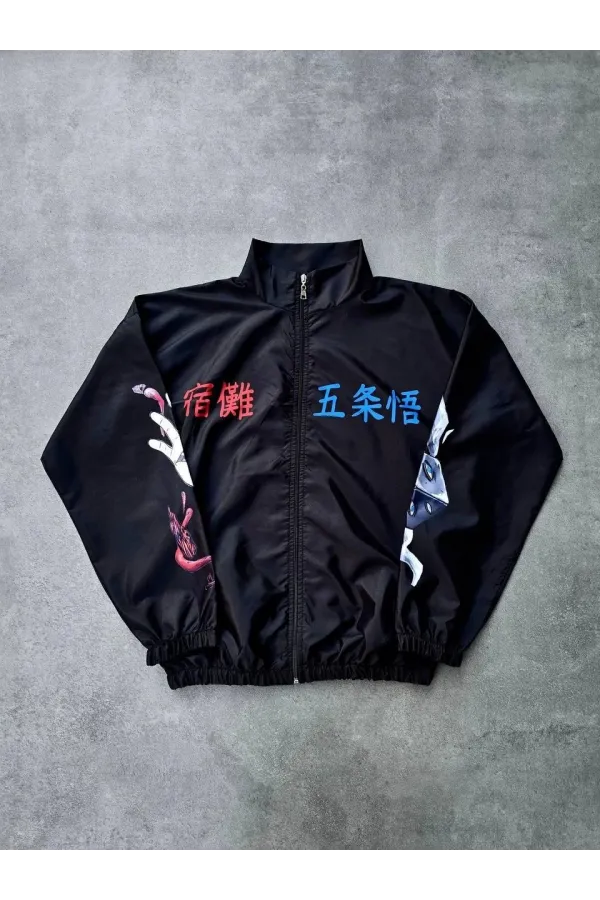 Fermuarlı Dijital Baskılı Rüzgarlık - Siyah