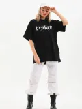 Unisex Baskılı Oversize T-Shirt - Siyah
