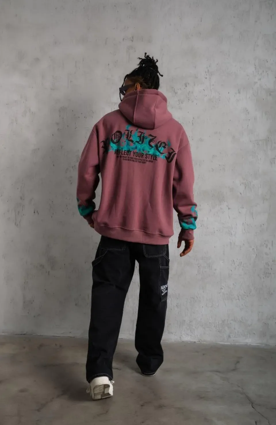 Erkek Üç İplik içi Pamuklu Alev Baskılı Kapüşonlu Sweatshirt - Gül Kurusu Somersan Giyim | Kadın, Erkek ve Çocuk Moda