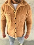 Erkek Pelüş Polar Hırka Gömlek – Yakalı, İlik Düğmeli, Göğüs Cepli, Yumuşak Dokulu Kışlık Regular Fit Rahat Günlük Model - Açık Kahve
