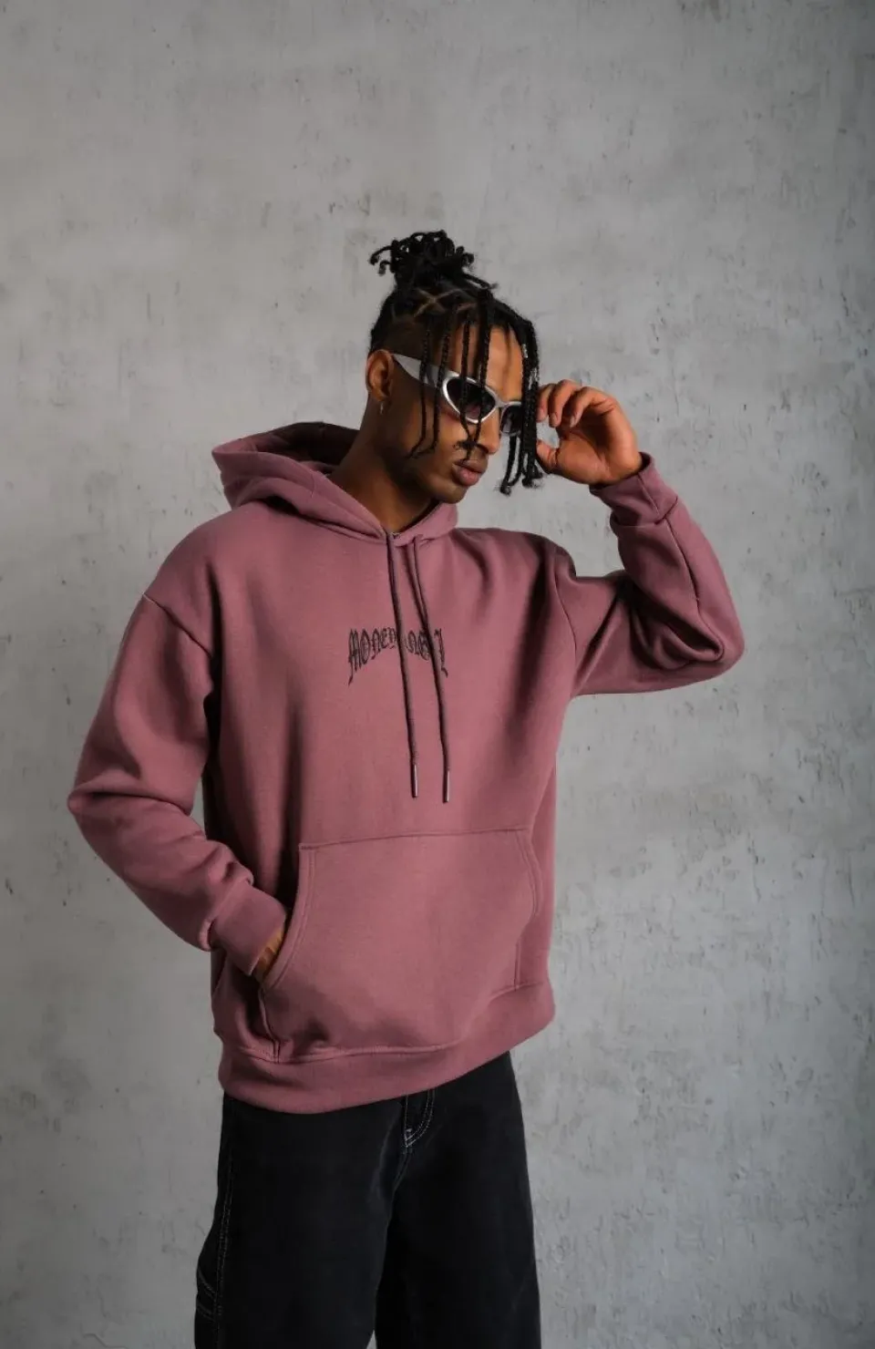 Erkek Kordon İpli Baskılı Kapüşonlu Sweatshirt - Gül Kurusu Somersan Giyim | Kadın, Erkek ve Çocuk Moda