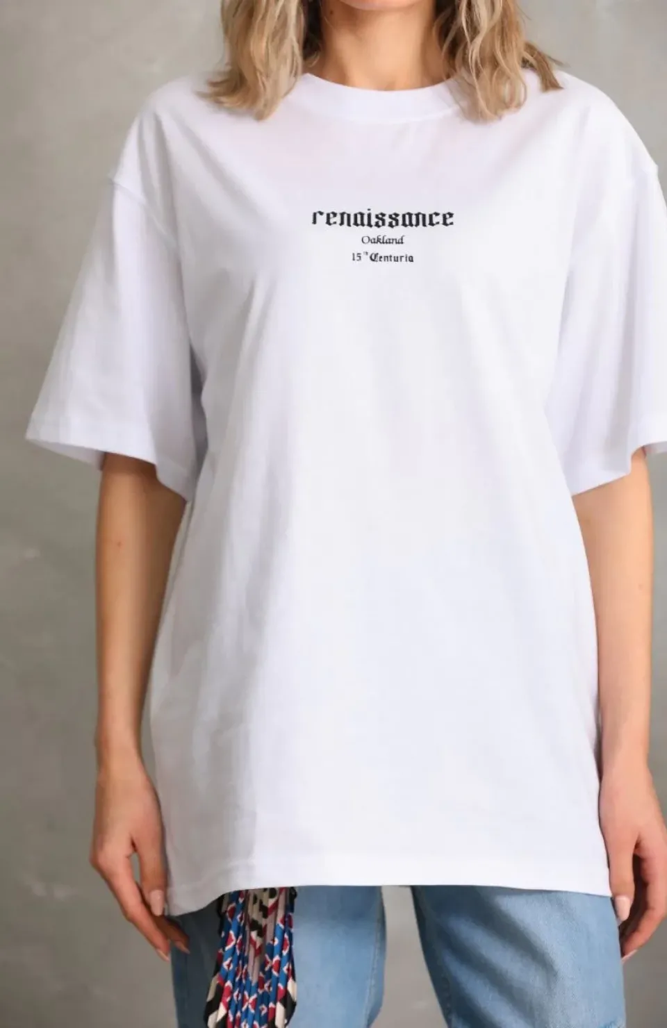 Unisex Baskılı Oversize T-Shirt - Beyaz