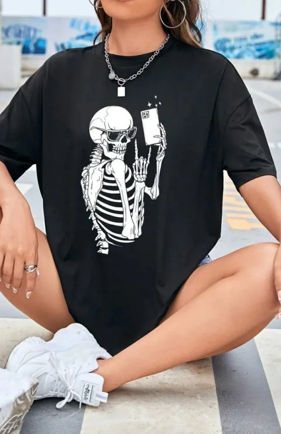 Baskılı Kadın T-shirt - Siyah