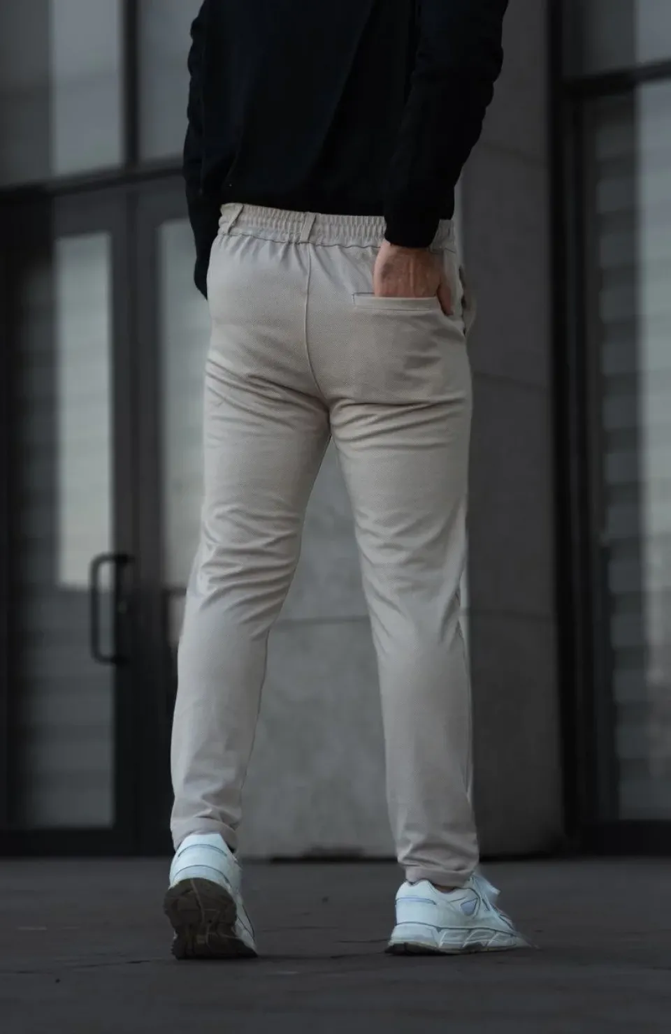 Erkek Diagonel Mikro dokulu Cepli Pantolon - Bej