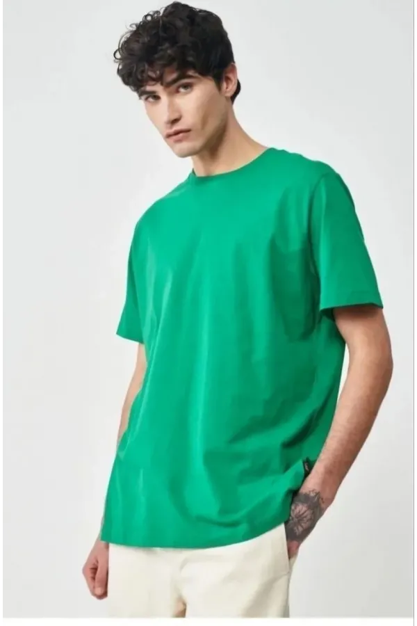 Erkek 24/1 Düz A Kalite Oversize T-shirt - Yeşil