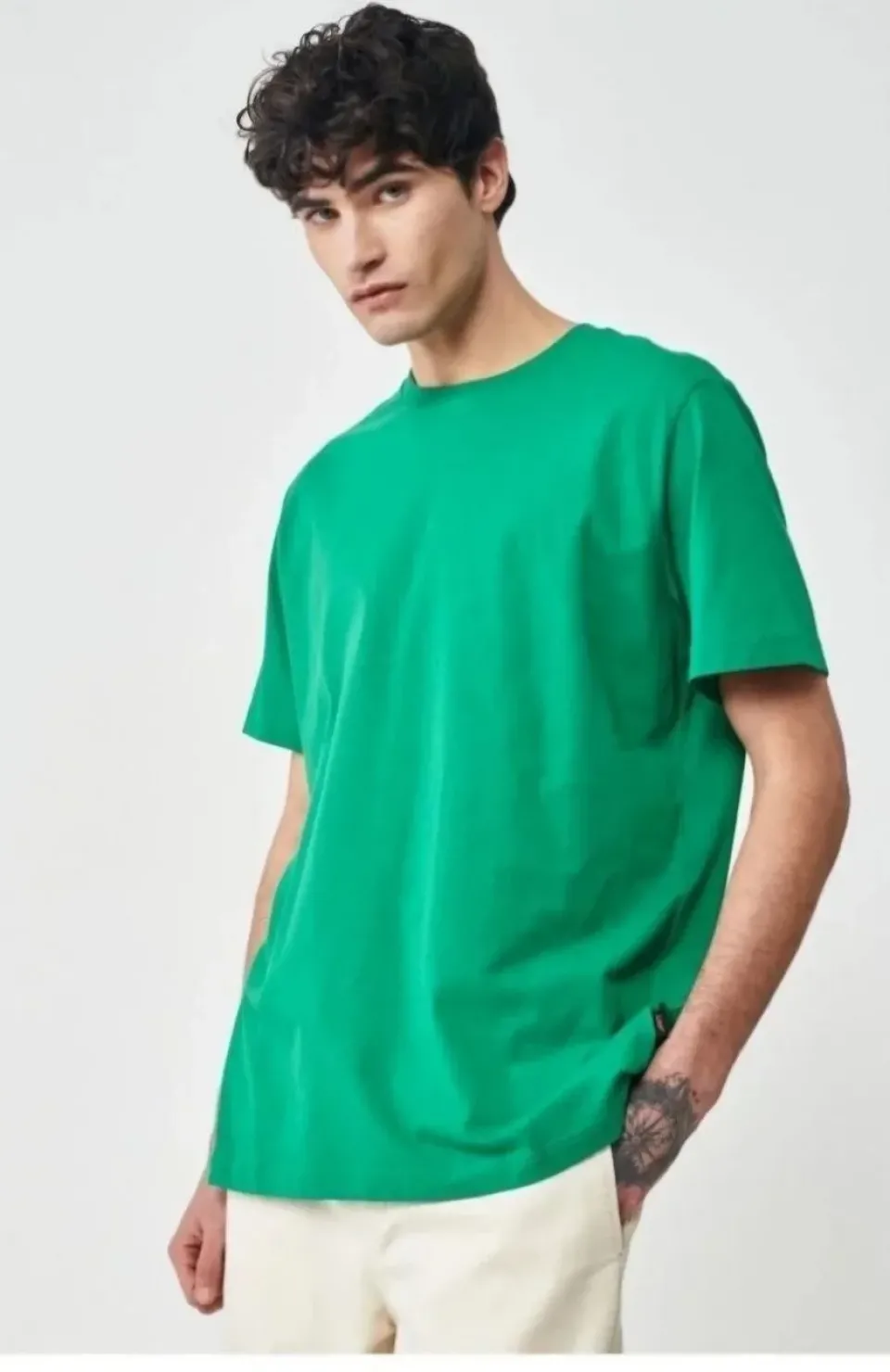 Erkek 24/1 Düz A Kalite Oversize T-shirt - Yeşil